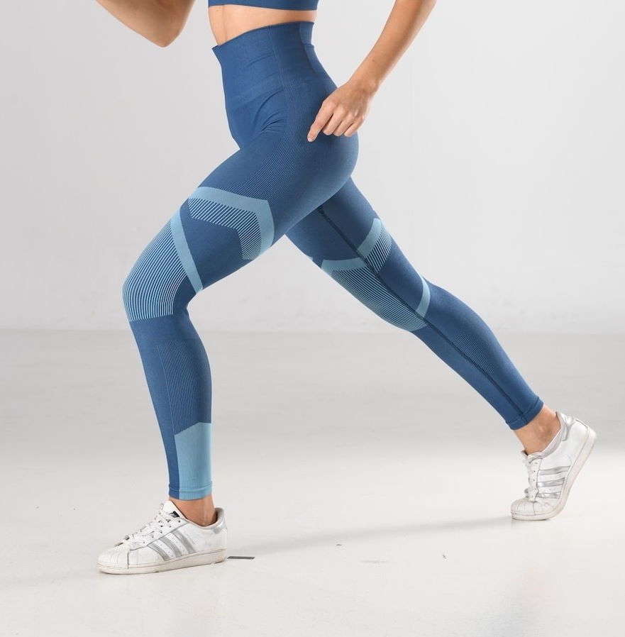 Dikişsiz Soft Spor Kadın Tayt Mavi Miss Fit 34549 - Mavi