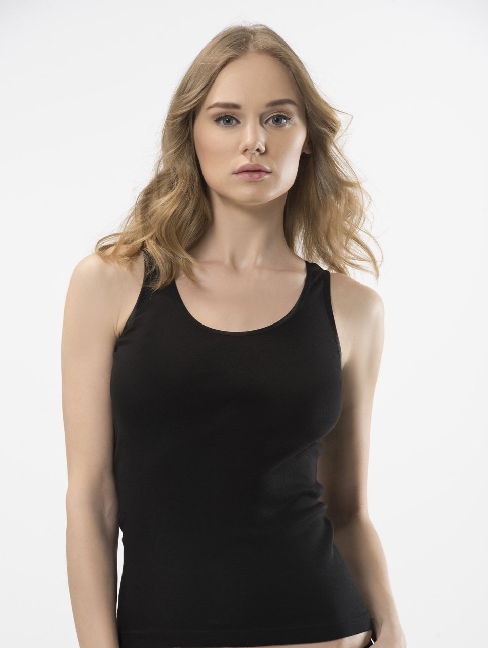 Yüksek Pamuklu Dikişli Kadın Atlet Türen 211 - Siyah