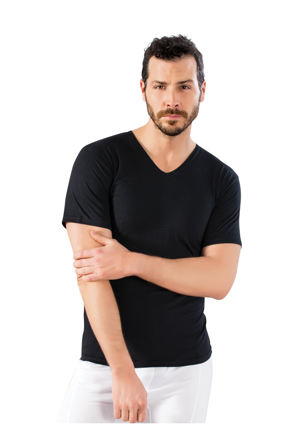 Pamuklu V Yaka Erkek Atlet Siyah Lüx DRM 203 - Siyah