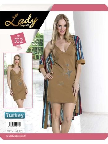 Uzun Kuşaklı Pamuklu Sabahlık Seti Lady 532