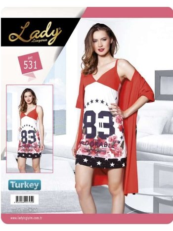 Uzun Kuşaklı Pamuklu Sabahlık Takım Lady 531