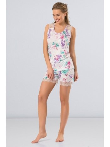 Çiçekli Desenli Kadın Pijama Takımı Türen 3266