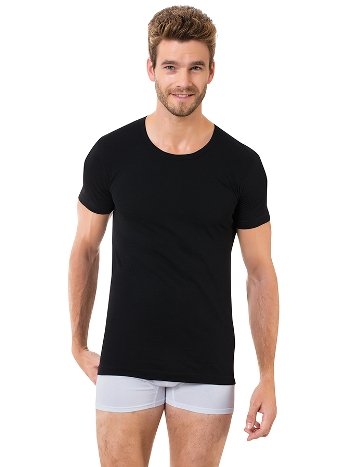 Pamuklu Siyah Bisiklet Yaka Erkek Atlet Öztaş 1005