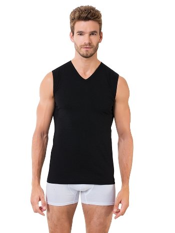 Pamuklu Siyah Kolsuz V Yaka Atlet Öztaş 1040