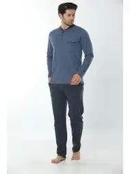 Uzun Kollu Pijama Takımı İndigo Penye Öztaş 12002