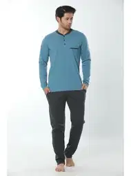 Uzun Kollu Mavi Lacivert Erkek Pijama Takımı Öztaş 12005