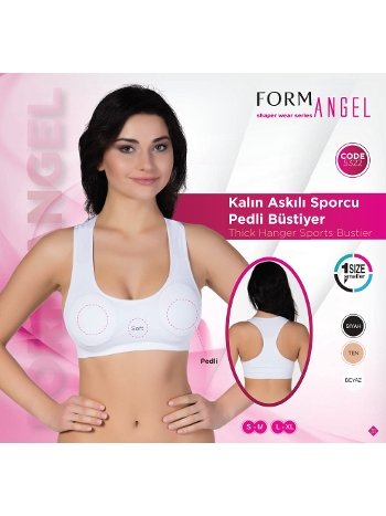 Kalın Askılı Pedli Sporcu Büstiyer Siyah Form Angel 5322