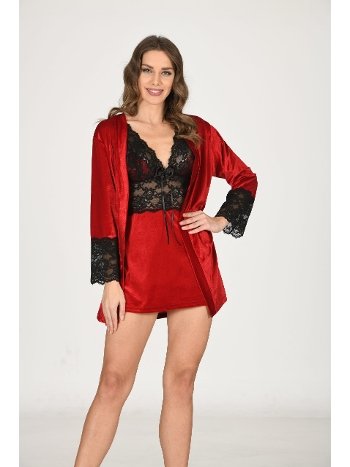 Kısa Kadife İnce Doku İkili Gecelik Takım Sistina 1442