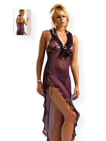 Fırfırlı Uzun Gecelik Siyah Kırmızı Mürdüm Le Jardin 2700