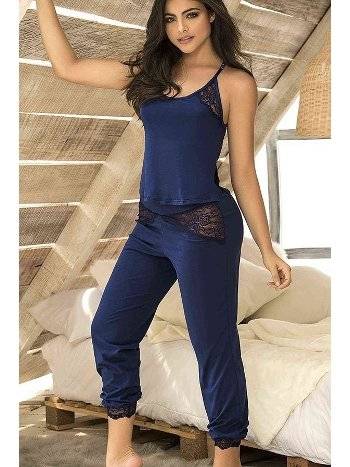 Merry See Dantel İşlemeli Pijama Takım Lacivert