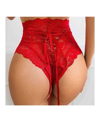 Merry See Yüksek Bel Şık Dantel Külot Kırmızı
