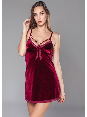 Kadife Dokulu Fantazi Bordo Gecelik Moonlight 288