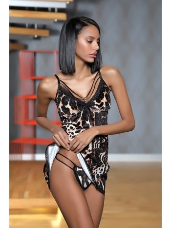 Leopar Desen Kadın Gecelik String Takım Moonlight 304