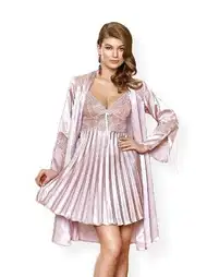 Uzun Kuşaklı Saten Kimono Takım Sabahlık Nurteks 5355