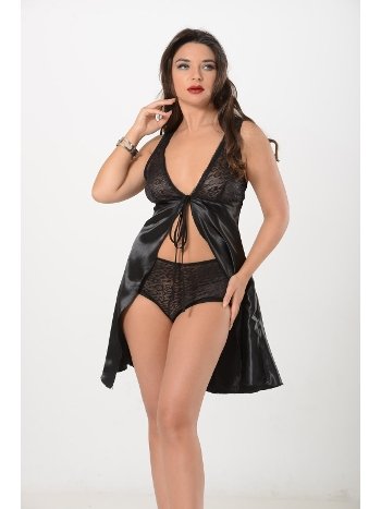 Saten Dantelli Erotik Gecelik Siyah Sistina 341