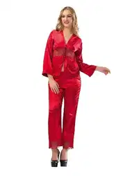 Kırmızı Saten Pijama Takımı Hafif Kesim Sistina 1601