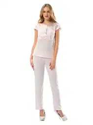 Pudra Saten Kaplı Şortlu Pijama Takımı Sistina 1607