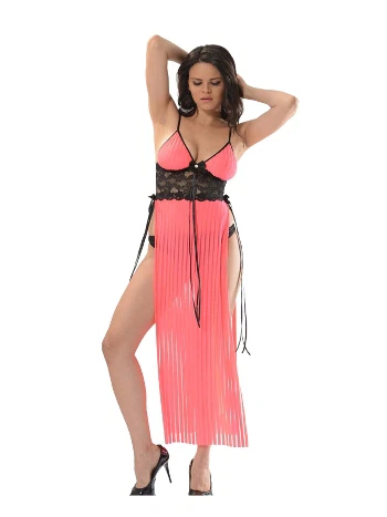 Derin Yırtmaçlı Şifon Gecelik Fuşya Sistina 211