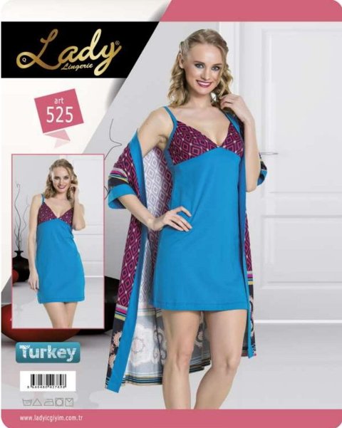 Uzun Kuşaklı Pamuklu Sabahlık Seti Lady 525 - Görsel