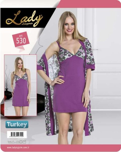 Uzun Kuşaklı Pamuk Sabahlık Seti Lady 530 - Görsel