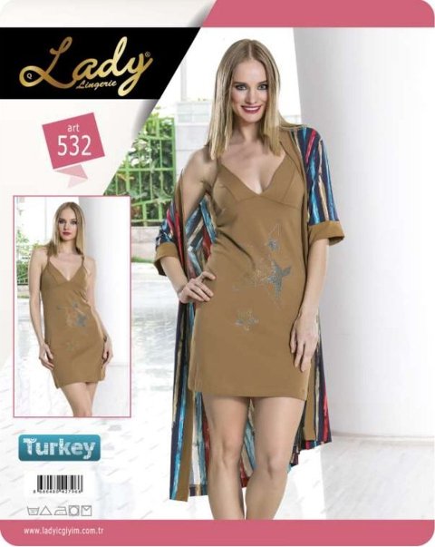 Uzun Kuşaklı Pamuklu Sabahlık Seti Lady 532 - Görsel