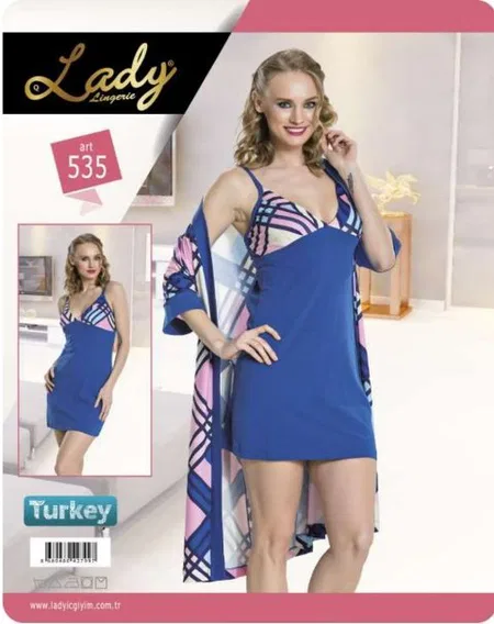 Uzun Kuşaklı Pamuklu Sabahlık Seti Lady 535 - Görsel