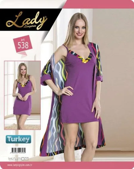 Uzun Kuşak Detaylı Sabahlık Seti Lady 538 - Görsel