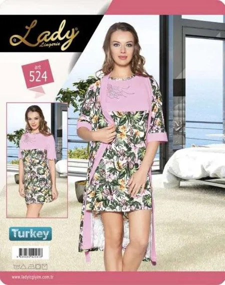 Pamuklu Uzun Kuşaklı Sabahlık Takım Lady 524 - Görsel