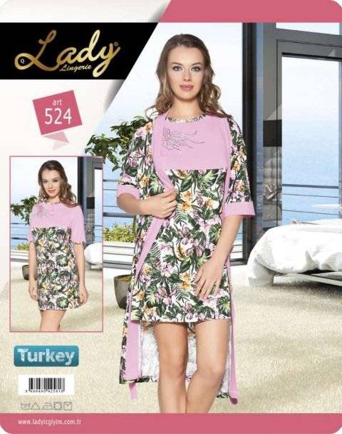 Pamuklu Uzun Kuşaklı Sabahlık Takım Lady 524 - 2