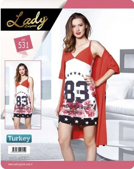 Uzun Kuşaklı Pamuklu Sabahlık Takım Lady 531 - Görsel