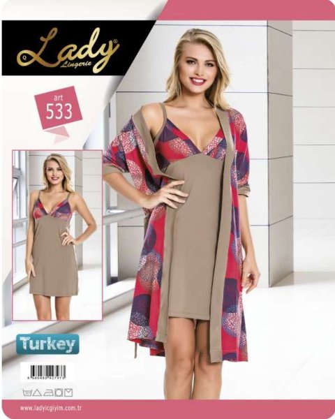 Uzun Kuşaklı Pamuklu Sabahlık Takım Lady 533