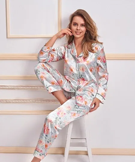 Nurteks Saten Kısa Kol Pijama Takımı Mavi Nurteks 5654