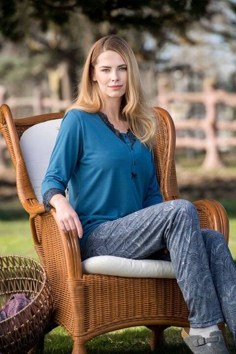 Yeni İnci Çiçek Desenli Viskon Kadın Pijama Takımı Yeni İnci 1610