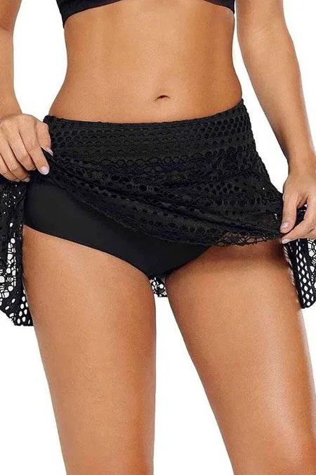 Angelsin Dantel Etekli Bikini Alt - Siyah