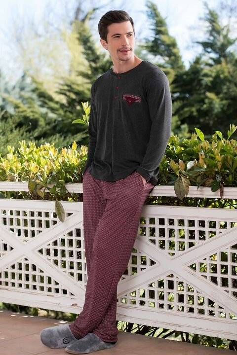 Yeni İnci Bisiklet Yaka Düğmeli Viskon Süprem Erkek Pijama Takımı Yeni İnci 734
