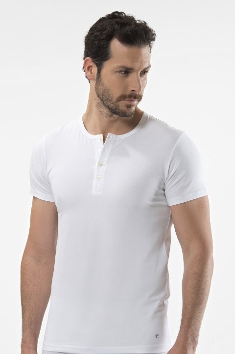 Düğmeli Kısa Kollu Tişört Erkek Atlet Cacharel 1308 - Beyaz