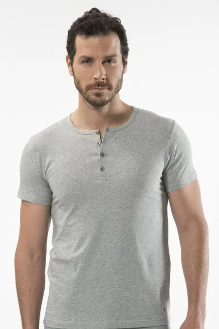 Pamuklu Düğmeli Kısa Kollu T-shirt Cacharel 1308 - Gri
