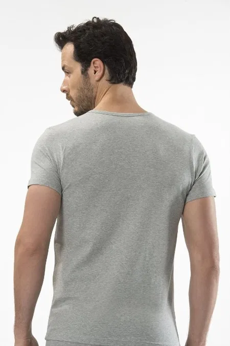 Pamuklu Düğmeli Kısa Kollu T-shirt Cacharel 1308 - Gri