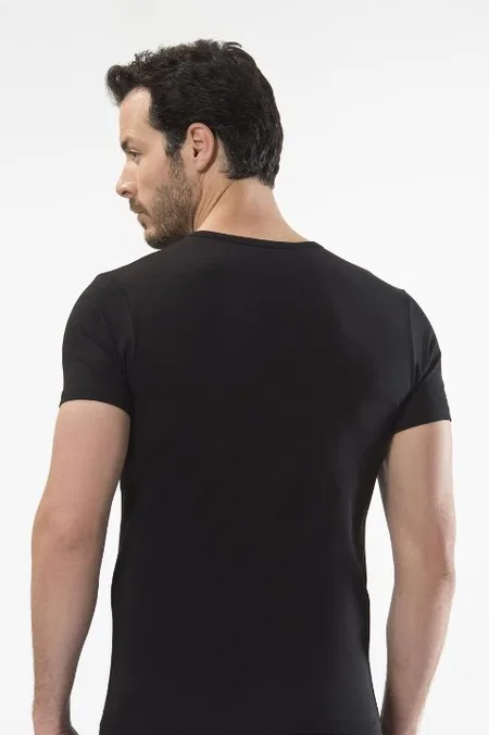 Düğmeli Kısa Kollu T-Shirt Siyah Cacharel 1308 - Siyah