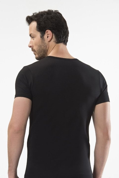 Düğmeli Kısa Kollu T-Shirt Siyah Cacharel 1308 - Siyah