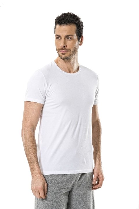 Likralı O Yaka Beyaz T-shirt Erkek Atlet Cacharel 1331 - Beyaz