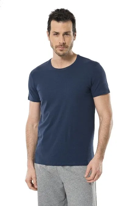 Likralı O Yaka Erkek T-shirt Cacharel 1331 - İndigo