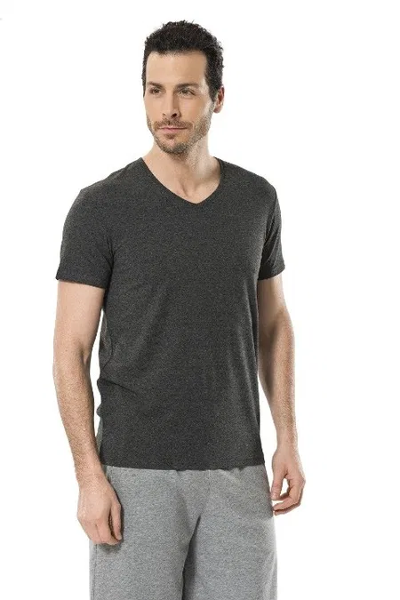 Ribana Kesim Likralı V Yaka T-shirt Cacharel 1332 - Antrasit