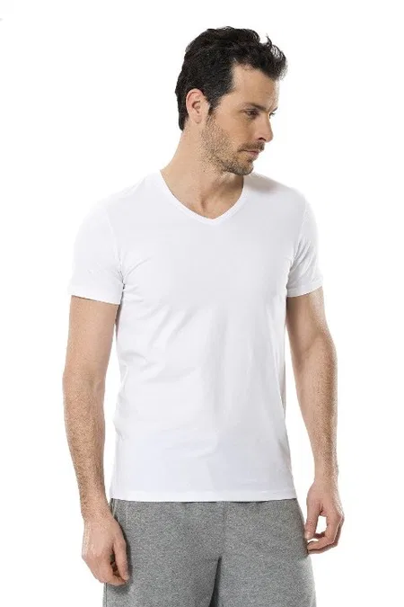 Likralı V Yaka Erkek Atlet Beyaz Cacharel 1332 - Beyaz