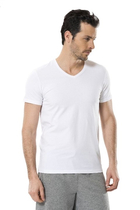 Likralı V Yaka Erkek Atlet Beyaz Cacharel 1332