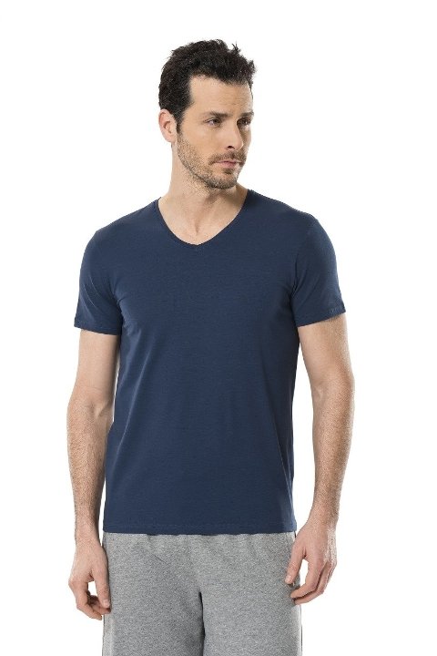 Likralı V Yaka Erkek Atlet İndigo Cacharel 1332