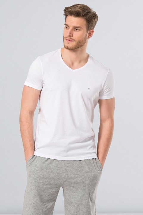 Slim Fit Ribana Yaka Beyaz Atlet Cacharel 2170 - Beyaz