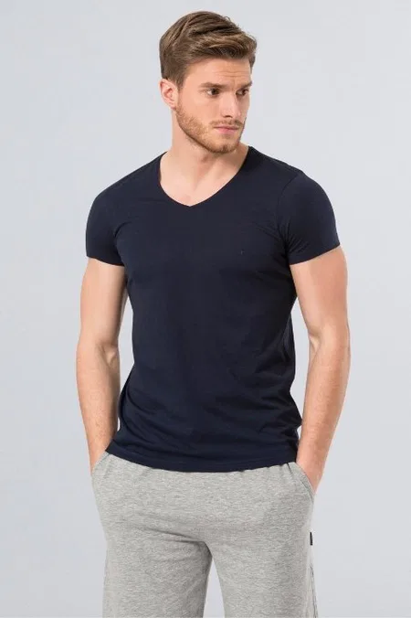 Pamuklu Ribana Slim Fit Erkek Atlet Cacharel 2170 - Lacivert