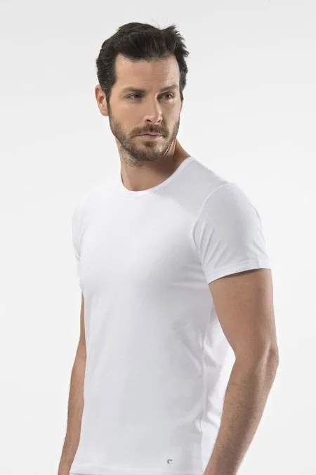 Pamuklu O Yaka Kısa Kollu T-shirt Cacharel 1305 - Beyaz