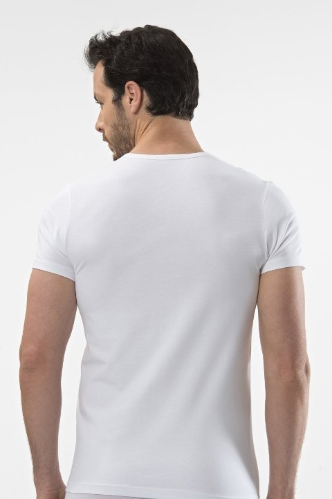 Pamuklu O Yaka Kısa Kollu T-shirt Cacharel 1305 - Beyaz